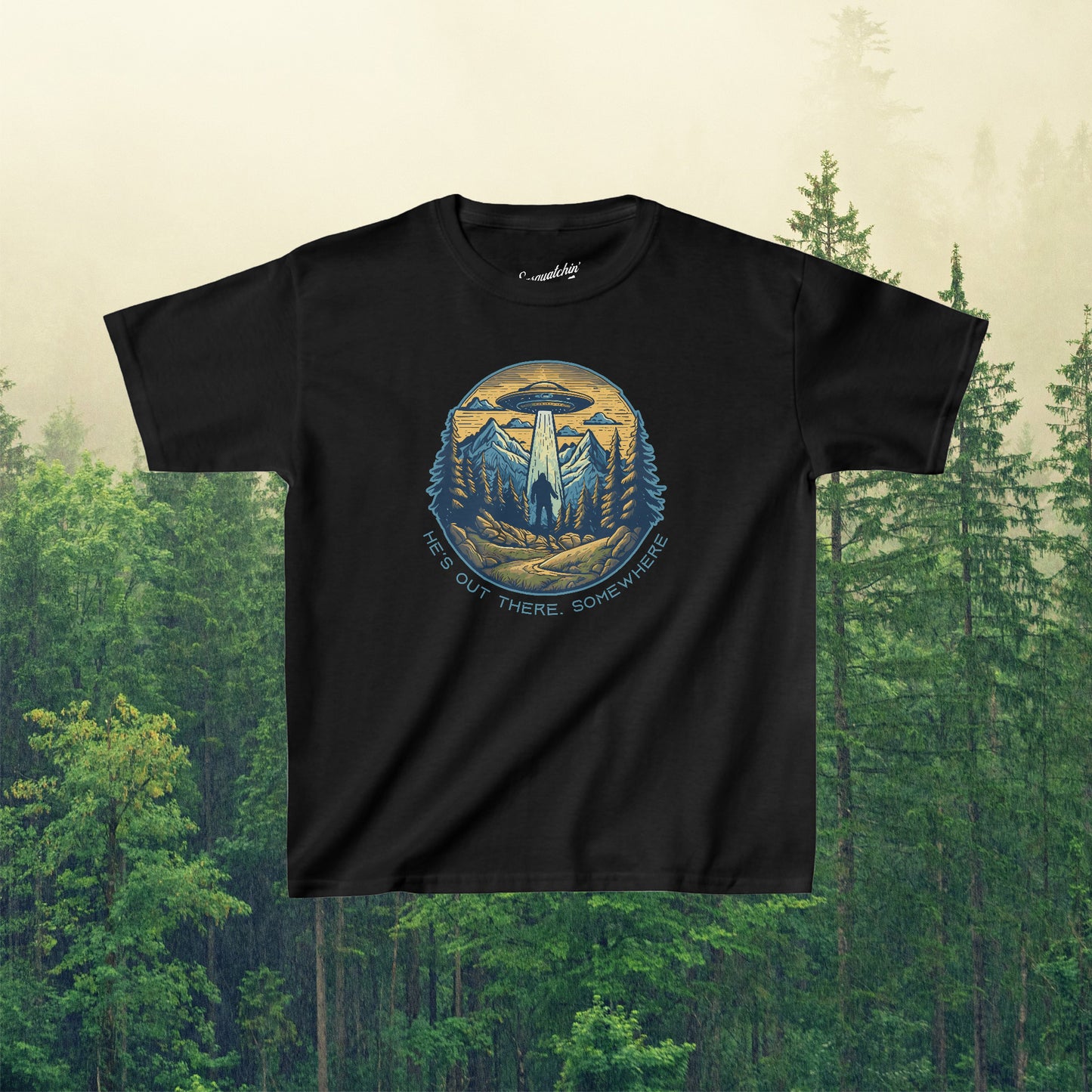 Bigfoot's UFO Escape: Sasquatchin' Adventure Youth Tee